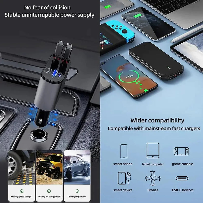 Retractable Car Charger 4 in 1 Fast Charging