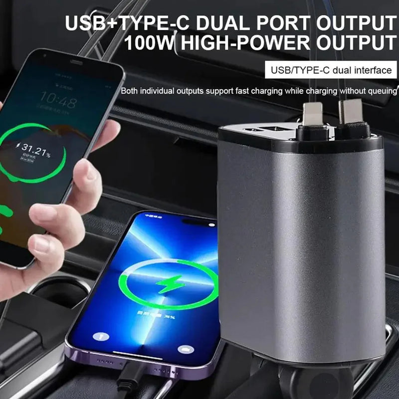 Retractable Car Charger 4 in 1 Fast Charging